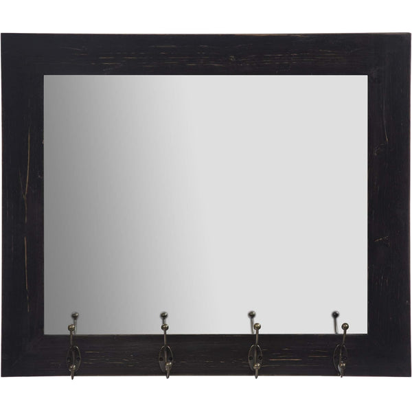 Rustic Black Entryway Wall Mount Mirror with Hooks