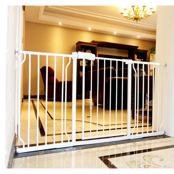 Extra Wide Pressure Mount Baby Gate W Auto Close feature (White Metal)  (57.48-62.20"/146-158cm)