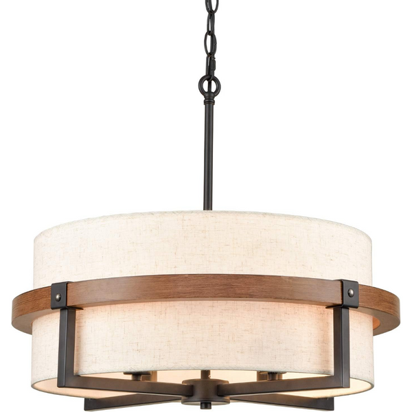 Rustic Drum Chandelier 4-Light Dining Room Chandelier with Off-White Fabric Shade