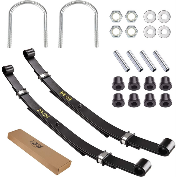 10L0L Golf Cart Rear Leaf Springs for Club Car DS 1981-UP Gas & Electric Models, Heavy Duty 3-Leaf Spring Set with Bushings Sleeves and U Bolt Kit