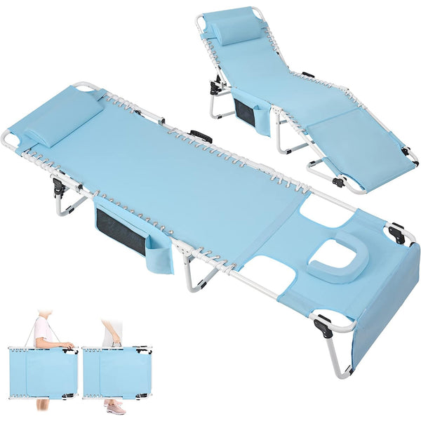 Heavy Duty Tanning Chair with Face Hole, Adjustable 5-Positions for Sunbathing