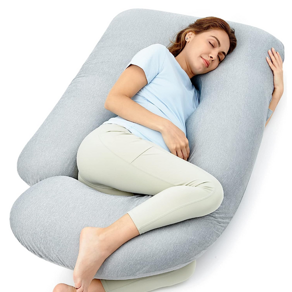 Almohada de embarazo con funda refrescante, soporte de maternidad de cuerpo completo en forma de U para personas que duermen de lado, espalda, cadera, vientre, piernas, 57 pulgadas, gris