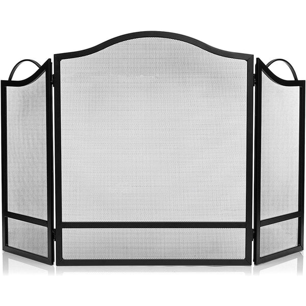 3 Panel Fireplace Screen Black Spark Guard Cover