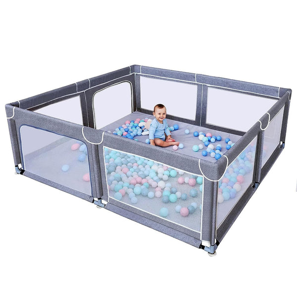 Sturdy Babies Playpen with Anti-Slip Suckers (Grey 70”×59”)