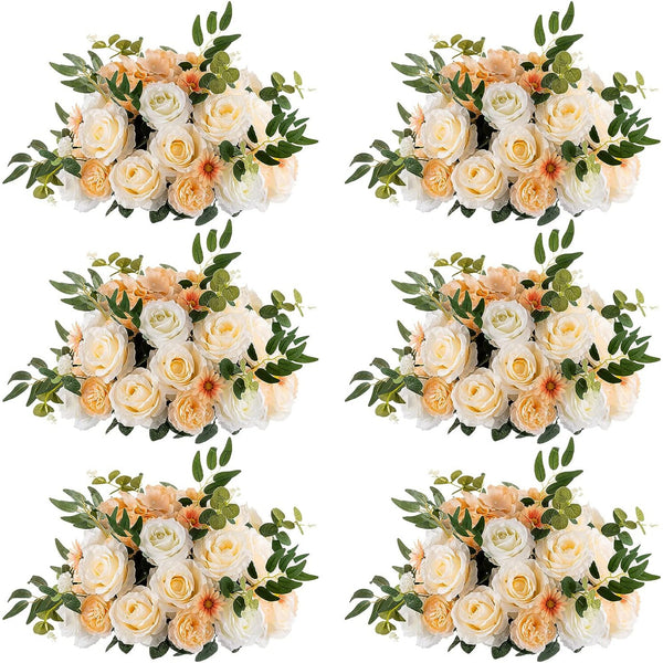Artificial Flower Centerpiece Table Decorations (6 Pcs Large 17.7" Champagne & White Fake Flowers)