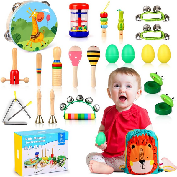 Juguetes musicales para bebés para niños pequeños de 1 a 3,23 piezas, 12 tipos, instrumentos musicales de madera multifuncionales, juguetes con bolsa con cordón